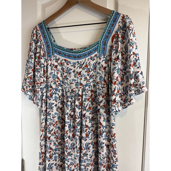 Umgee Women's Boho Floral Square Neck Midi Dress Multicolor Rayon Size S - Picture 2 of 12